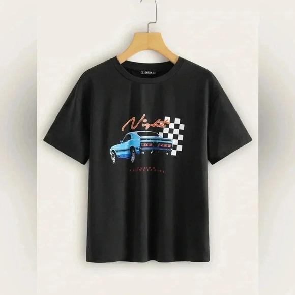 SHEIN Night Racing Car Black Graphic T-Shirt Size Medium - Picture 1 of 9